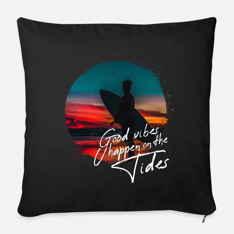 Surfer Spruch Sonnenuntergang Geschenk retro Happy - Sofakissenbezug 45 x 45 cm - Schwarz