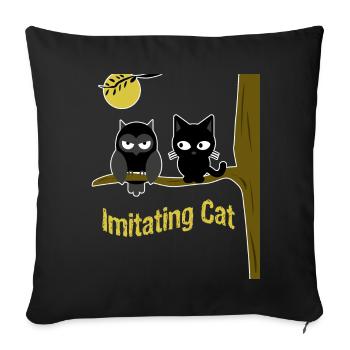 Katze Eule funny Comic Kawaii Geschenkidee - Sofakissenbezug 45 x 45 cm - Schwarz - Vorne