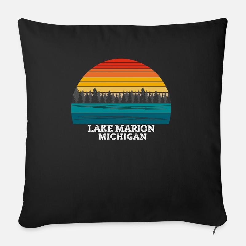 Lac Marion Michigan - Housse de coussin décorative 45 x 45 cm - noir