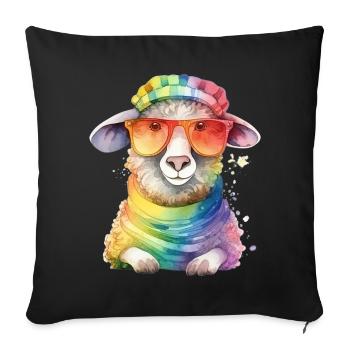 Buntes cooles Schaf mit Hut und Sonnenbrille - Sofakissenbezug 45 x 45 cm - Schwarz - Vorne