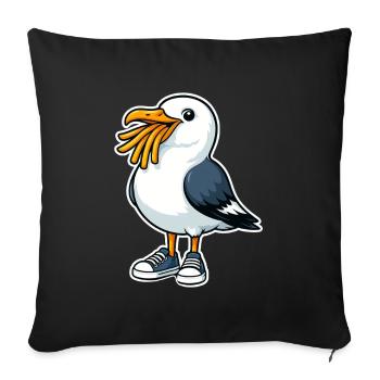 Funny Seagull With Fries And Sneakers - Sofa pillowcase 17,3'' x 17,3'' (45 x 45 cm) - black - Front