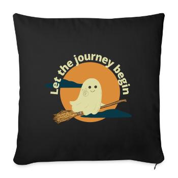 Que le voyage d’Halloween commence | Fantôme sur balai - Housse de coussin décorative 45 x 45 cm - noir - Devant