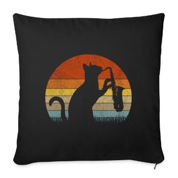Lustiger Saxophon Katze Jazzmusik 90er Retro - Sofakissenbezug 45 x 45 cm - Schwarz - Vorne