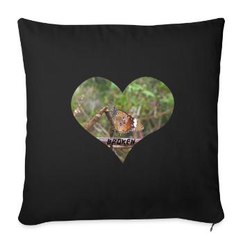 Motif de cœur avec papillon sur branche cassée - Housse de coussin décorative 45 x 45 cm - noir - Devant