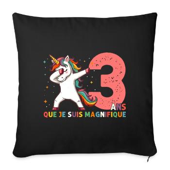 Licorne Dab Cadeau 3 Ème Anniversaire 3 Ans - Housse de coussin décorative 45 x 45 cm - noir - Devant