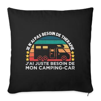 Camping-car thérapie humour camping cadeau vintage - Housse de coussin décorative 45 x 45 cm - noir - Devant