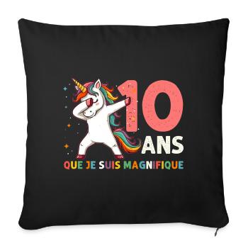 Licorne Dab Cadeau 10 Ème Anniversaire 10 Ans - Housse de coussin décorative 45 x 45 cm - noir - Devant