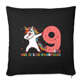 Licorne Dab Cadeau 9 Ème Anniversaire 9 Ans - Housse de coussin décorative 45 x 45 cm - noir - Devant
