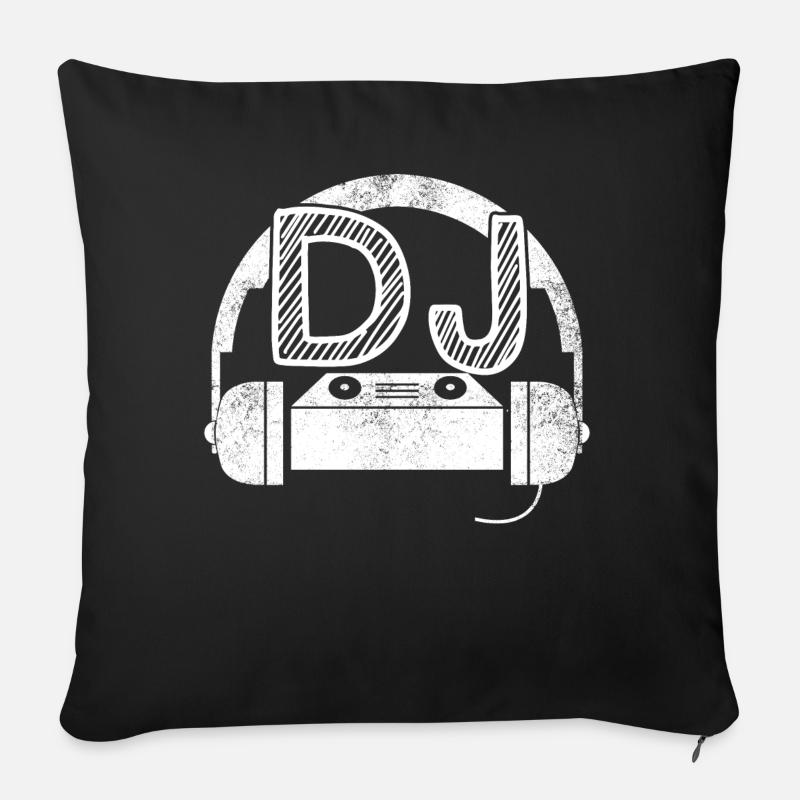 Table de mixage DJ avec écouteurs - Housse de coussin décorative 45 x 45 cm - noir