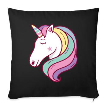 Licorne Tête de licorne colorée - Housse de coussin décorative 45 x 45 cm - noir - Devant