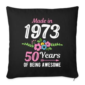 Fabriqué en 1973 Floral 50e anniversaire - Housse de coussin décorative 45 x 45 cm - noir - Devant