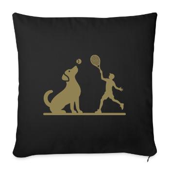 Dog and Owner Tennis Friends Silhouette - Sofa pillowcase 17,3'' x 17,3'' (45 x 45 cm) - black - Front