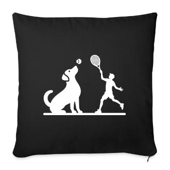Dog and Owner Tennis Friends Silhouette - Sofa pillowcase 17,3'' x 17,3'' (45 x 45 cm) - black - Front
