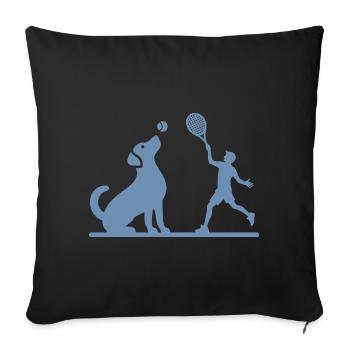 Dog and Owner Tennis Friends Silhouette - Sofa pillowcase 17,3'' x 17,3'' (45 x 45 cm) - black - Front