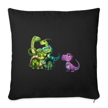 Glückliche Dino Gruppe mit einem Außenseiter - Sofakissenbezug 45 x 45 cm - Schwarz - Vorne