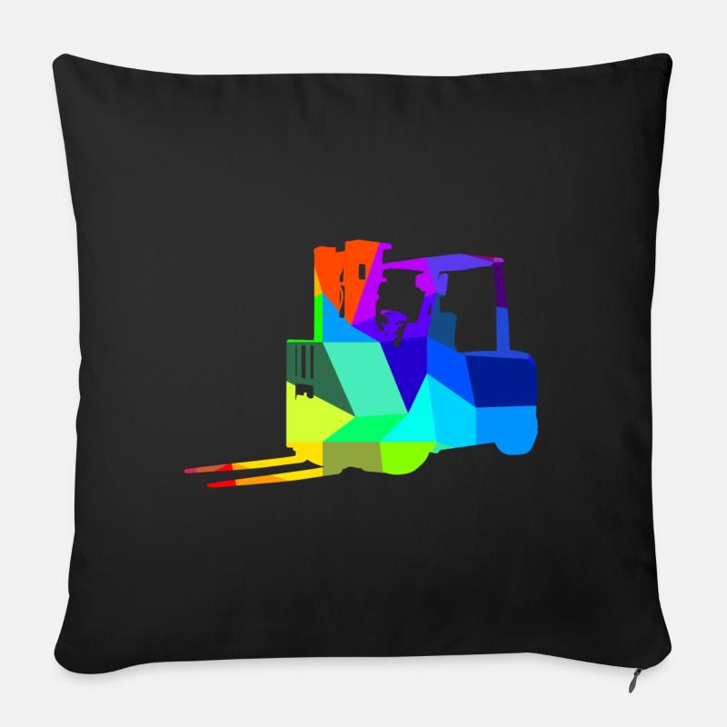 Gabelstapler Regenbogen Polygon Baufahrzeug - Sofakissenbezug 45 x 45 cm - Schwarz