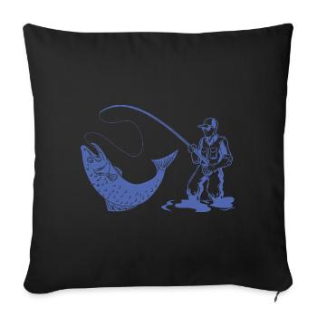 Angler silhouette with fishing rod and trout - Sofa pillowcase 17,3'' x 17,3'' (45 x 45 cm) - black - Front