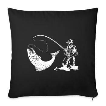 Angler silhouette with fishing rod and trout - Sofa pillowcase 17,3'' x 17,3'' (45 x 45 cm) - black - Front