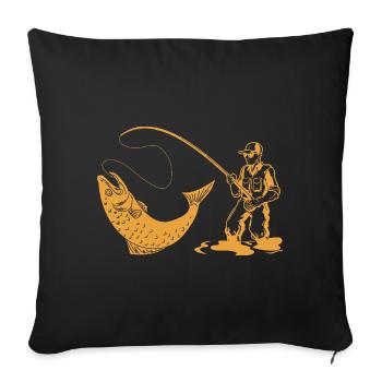 Angler silhouette with fishing rod and trout - Sofa pillowcase 17,3'' x 17,3'' (45 x 45 cm) - black - Front