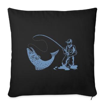 Angler silhouette with fishing rod and trout - Sofa pillowcase 17,3'' x 17,3'' (45 x 45 cm) - black - Front