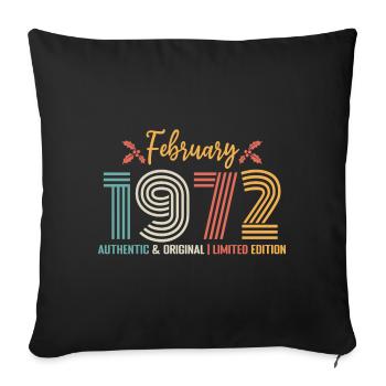 Février 1972 anniversaire Février 1972 rétro - Housse de coussin décorative 45 x 45 cm - noir - Devant