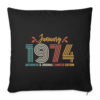 Janvier 1974 anniversaire Janvier 1974 rétro - Housse de coussin décorative 45 x 45 cm - noir - Devant