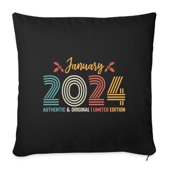 January 2024 birthday January 2024 retro - Sofa pillowcase 17,3'' x 17,3'' (45 x 45 cm) - black - Front