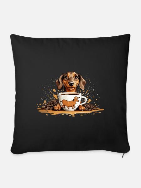 KURZHAARDACKEL KAFFEE DACKEL - Sofakissenbezug 45 x 45 cm - Schwarz