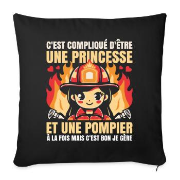 Princesse et Pompier À la Fois Femme Pompier Drôle - Housse de coussin décorative 45 x 45 cm - noir - Devant