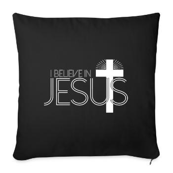 Je crois en Jésus - Croix de Jésus-Christ - Housse de coussin décorative 45 x 45 cm - noir - Devant