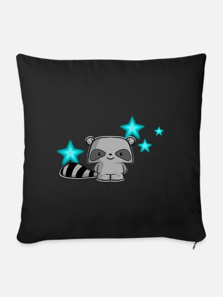 süßer Waschbär, Kinder, Kawaii, Schlafshirt, Baby - Sofakissenbezug 45 x 45 cm - Schwarz