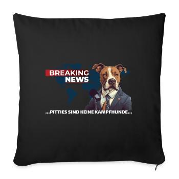Pitbull Terrier Hundemotiv Kampfhund Pittie Listen - Sofakissenbezug 45 x 45 cm - Schwarz - Vorne