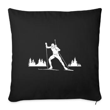 Silhouette Biathlon Wintersport Geschenk Skifahren - Sofakissenbezug 45 x 45 cm - Schwarz - Vorne