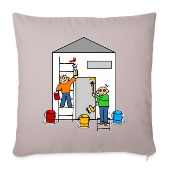 Maler oder Anstreicher streichen ein Haus - Sofakissenbezug 45 x 45 cm - helles Taupe - Vorne