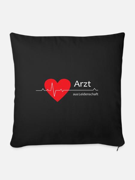 Arzt aus Leidenschaft mit Herz und EKG-Kurve - Sofakissenbezug 45 x 45 cm - Schwarz