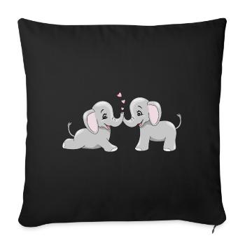 Two cute baby elephants with hearts - Sofa pillowcase 17,3'' x 17,3'' (45 x 45 cm) - black - Front