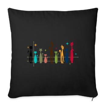 Vintage Retro Katzen 50er 60er Mid-Century Stil - Sofakissenbezug 45 x 45 cm - Schwarz - Vorne