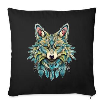 Fox with feathers traditional design spirit - Sofa pillowcase 17,3'' x 17,3'' (45 x 45 cm) - black - Front