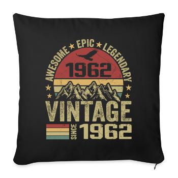 Vintage 1962 Cadeau Anniversaire 1962 - Né en 1962 - Housse de coussin décorative 45 x 45 cm - noir - Devant