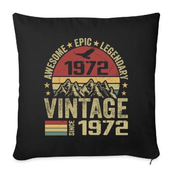 Vintage 1972 Cadeau Anniversaire 1972 - Né en 1972 - Housse de coussin décorative 45 x 45 cm - noir - Devant