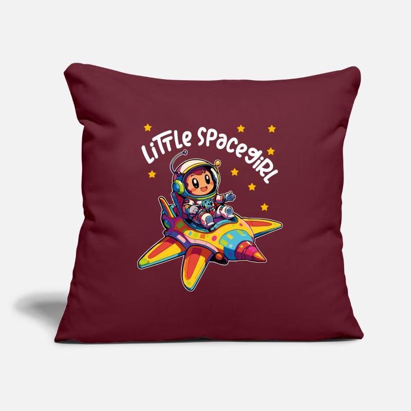 Petite astronaute de l’espace dans un vaisseau spatial coloré Housse de coussin décorative 45 x 45 cm
