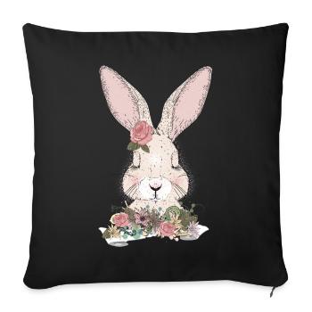 lapin de rêve avec ornement floral - Housse de coussin décorative 45 x 45 cm - noir - Devant