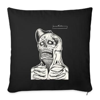 Dessin au trait du sweat à capuche tête de mort - Housse de coussin décorative 45 x 45 cm - noir - Devant