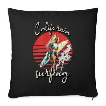 Californie Surf Rétro Sunset Surfer Fille - Housse de coussin décorative 45 x 45 cm - noir - Devant
