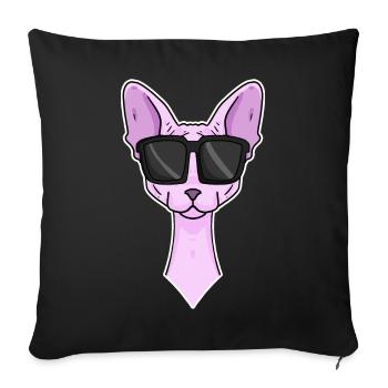 Cool cat with sunglasses - cat breed Sphynx - Sofa pillowcase 17,3'' x 17,3'' (45 x 45 cm) - black - Front