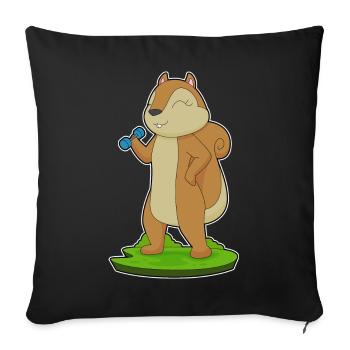 Bodybuilder Écureuil avec haltères - Housse de coussin décorative 45 x 45 cm - noir - Devant
