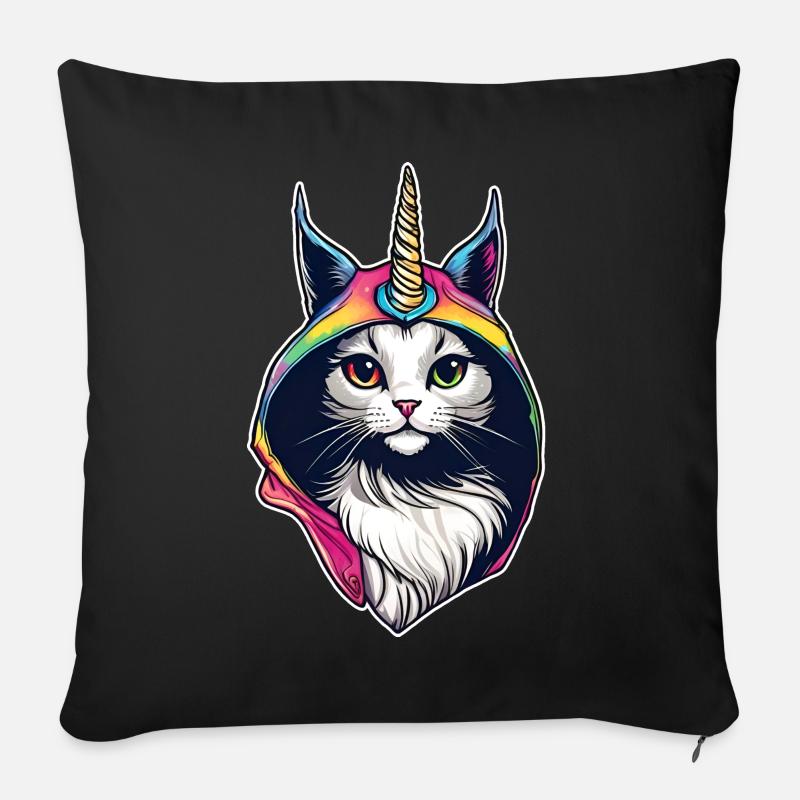 Chat mignon avec sweat à capuche Licorne - Housse de coussin décorative 45 x 45 cm - noir