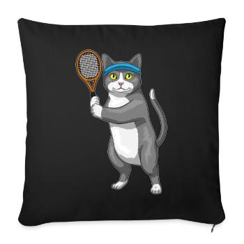 Cat Tennis Tennis Racket - Sofa pillowcase 17,3'' x 17,3'' (45 x 45 cm) - black - Front