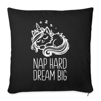 Nap Hard Dream Big Sleeping Unicorn Cat - Sofa pillowcase 17,3'' x 17,3'' (45 x 45 cm) - black - Front