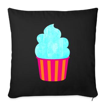Cream Cream Cup Strips Cyan Summer Cream - Sofa pillowcase 17,3'' x 17,3'' (45 x 45 cm) - black - Front